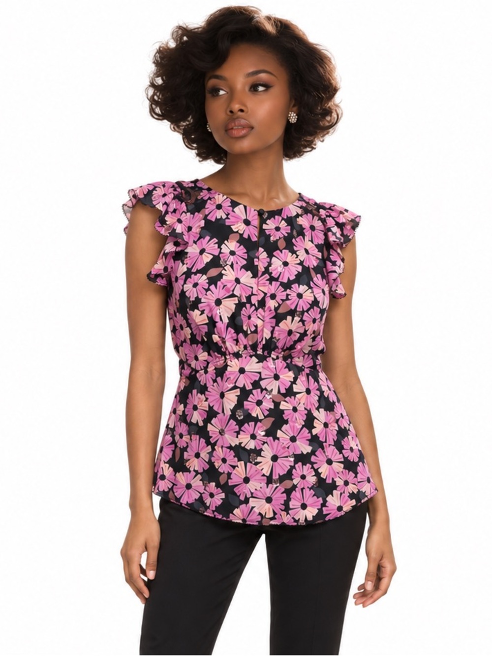 Kate Spade Wallflower Silk Chiffon Flutter Sleeve Blouse 14 NWOT